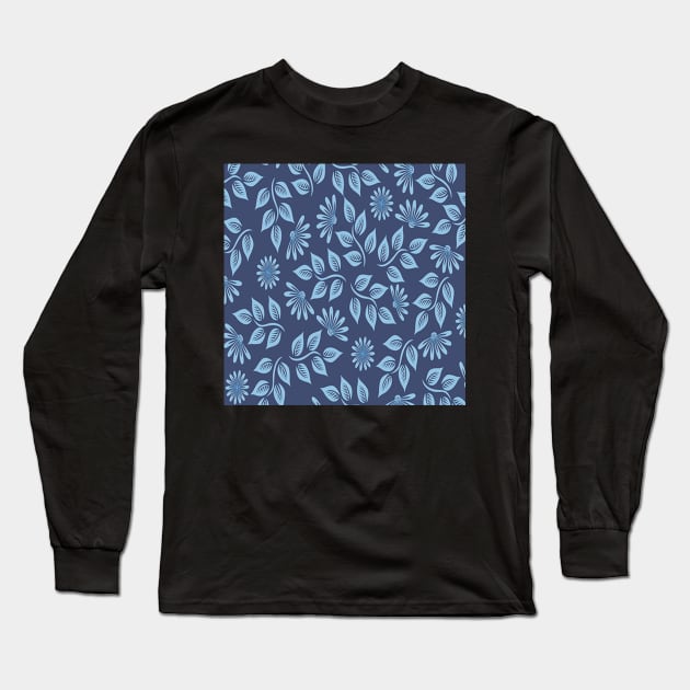 Floral Garden & Vines Blues & Greys Flowers Long Sleeve T-Shirt by tamdevo1